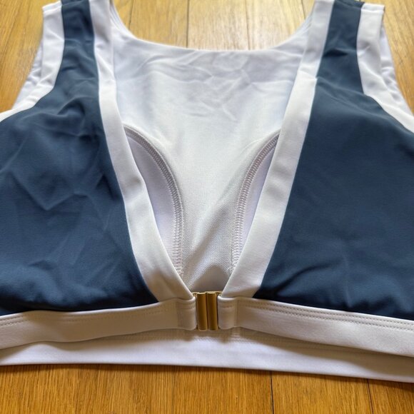 Boden 14 NWT High Neck V-Back Blue & White Colorblock Tank Swim Bikini Top - Picture 15 of 16